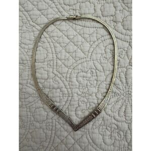 Vintage Italian Sterling Silver Chevron Bib Necklace, marked 925.